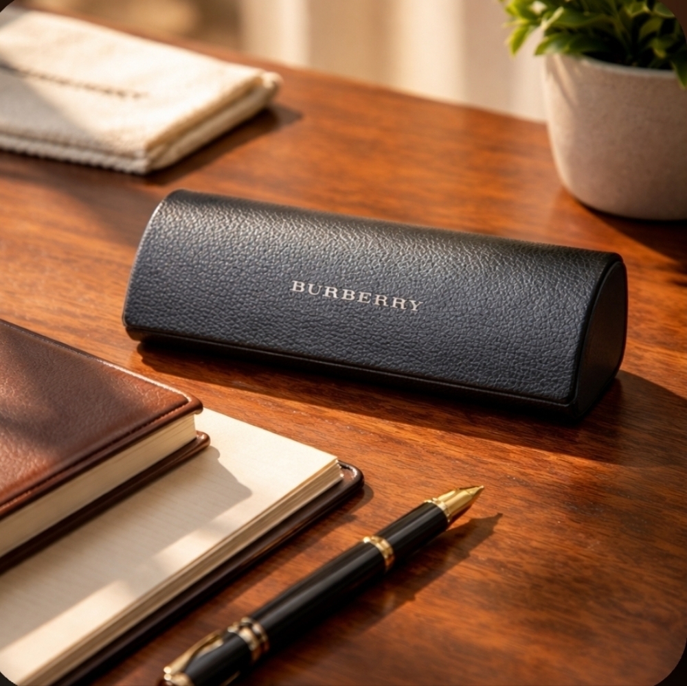 Burberry Black Glasses Hard Case with Textured Finish Magnetic Closure